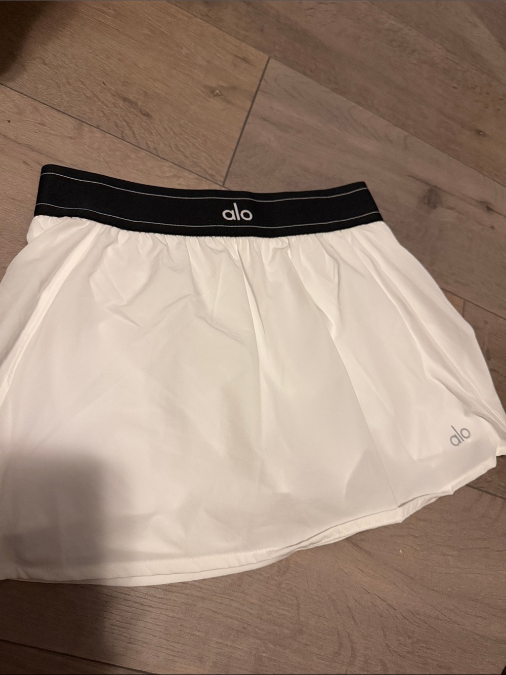 ALO Yoga White Skater Skirt with Black Elastic Waistband